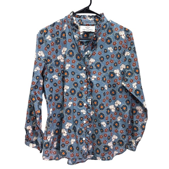 Trovata Birds of Paradis Helena Marine Blue Floral Button Up Blouse Small - Picture 2 of 5